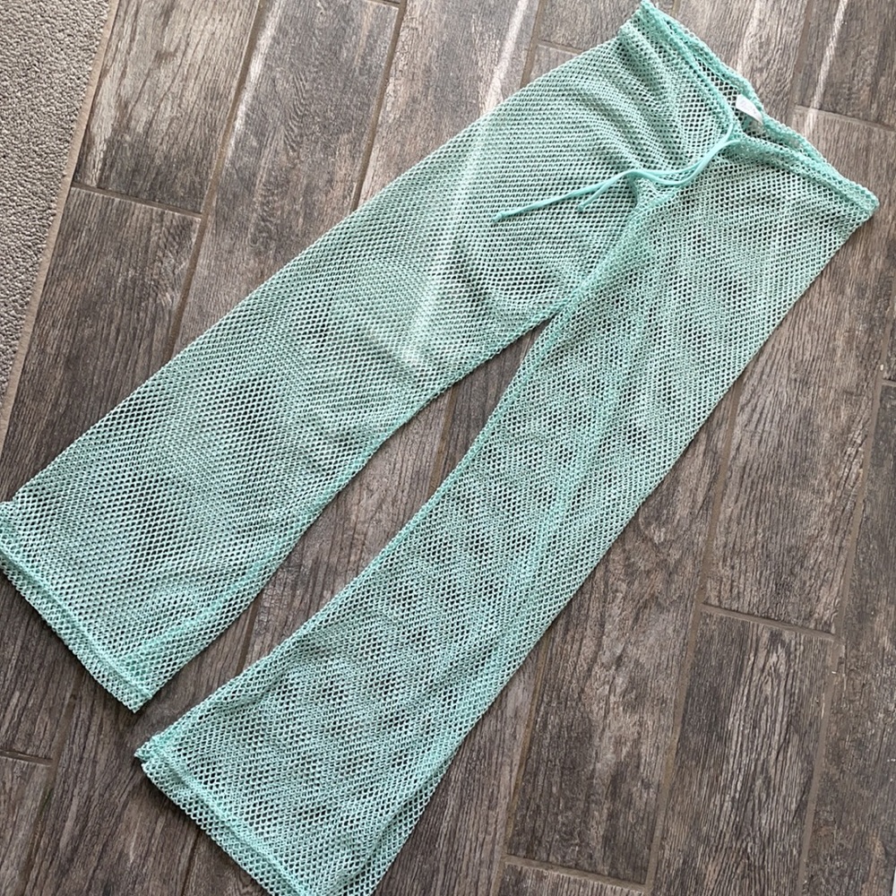 Bathing suit cover pants fishnet style aqua 🐠